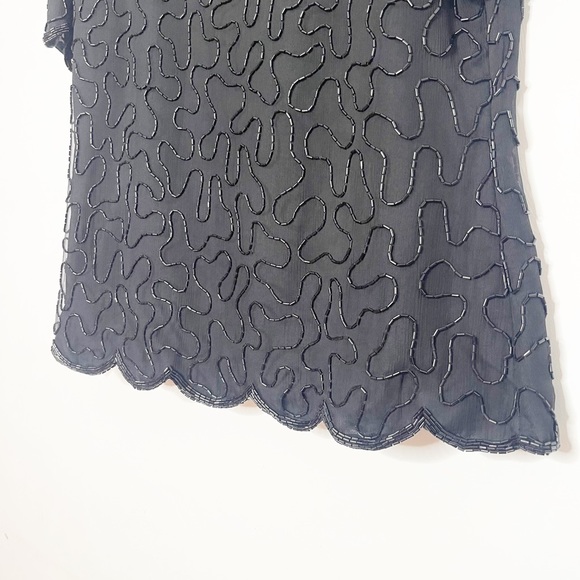 Vintage Jeweled Sequin Beaded Short Sleeve Silk Top Size Large - Picture 8 of 13